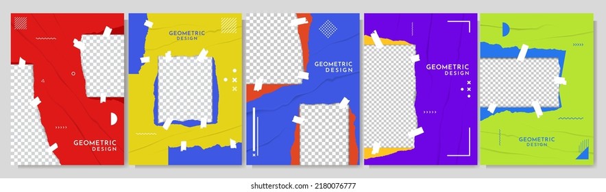 Vector Illustration. Torn Paper Effect. Color Note Stickers. Colorful Gradient Banner Collection. Design For Brochure, Book Cover, Magazine, Poster, Gift Or Business Card, Banner. Rumpled Plastic Wrap