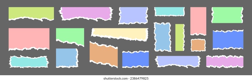 Vector illustration. Torn paper effect. Note stickers. Colorful modern banner collection. Design for flyer, voucher, coupon, story template. Rumpled plastic wrap. Dynamic photo frame. Vector 10 eps.