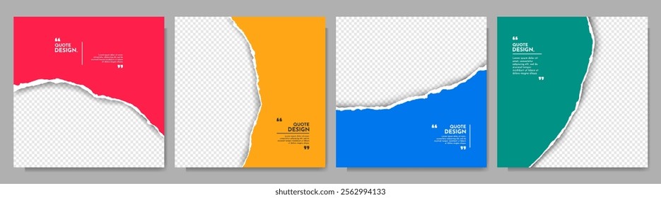Vector illustration. Torn paper effect. Color banner collection. Design element for social media, web template, blog post. Decorative square size overlay with 3d shadow effect and copy space for text