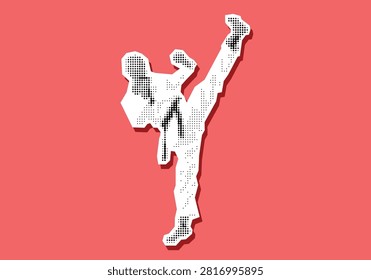 Vector illustration: torn paper scraps. A dummy performing taekwondo pop art style.