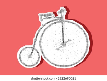 Vector illustration: torn paper scraps. The penny-farthing is a historical type of bicycle pop art style.