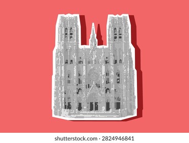 Vector illustration: torn paper scraps. Figurine of the Cathedral of Saints Michael and Gudula pop art style.