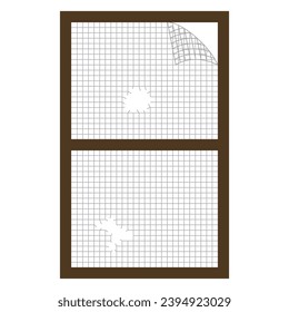 Vector illustration of a torn screen door