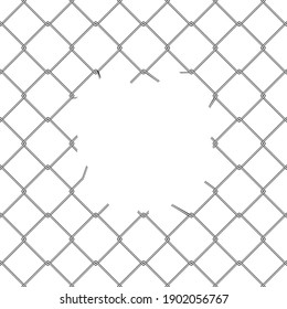 Vector illustration of torn wire mesh