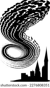 ilustración vectorial de tornado y ciudad