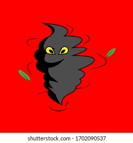 Vector illustration of a tornado with an evil smile expression
