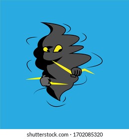 ilustración vectorial de un tornado que sujeta relámpagos