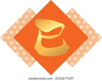 Vector illustration of Tortoise shell pattern and handwriting Chinese characters "snake" (orange)