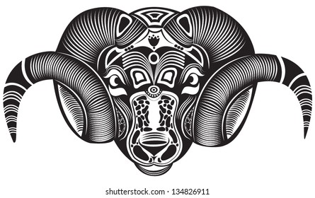 Vector illustration of a totem animal tattoo - Ram