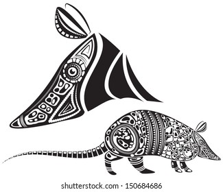 Vector illustration of a totem animal/tattoo - armadillo - in graphic black and white style