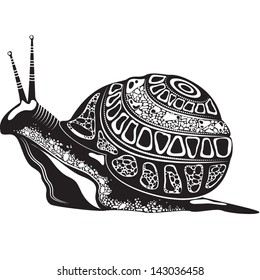 Vector illustration of a totem tattoo animal - Snail - in black and white color