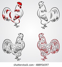 Vector illustration of a totem tribal animal - Rooster - in graphic style