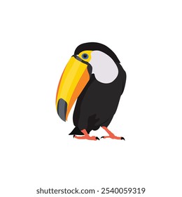 Ilustración vectorial de pájaro tucán en estilo plano de dibujos animados. Solo colorida ave tropical animal salvaje. Mascota Ramphastos toco aislado para recursos digitales, icono, logotipo, etc