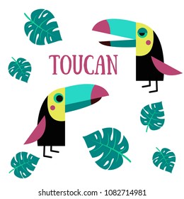 Vector illustration of toucan bird. Flat design.