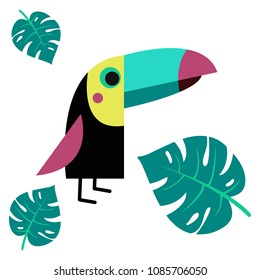 Vector illustration of toucan bird. Flat design.