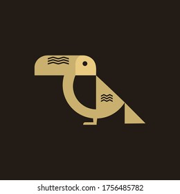 Vector illustration of toucan bird with geometric patterns on a colored background. Logo. Flat design.
