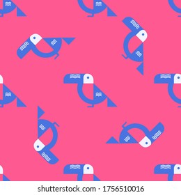 Vector illustration of toucan bird with geometric patterns on a colored background. Pattern. Flat design.