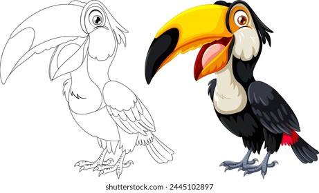 Vector illustration of a toucan in color and outline