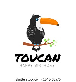 Vector illustration of a toucan logo. Emblem with bird and lettering