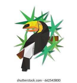 Vector illustration of  toucan on the branch in low poly style.