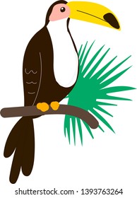 vector illustration toucan and palm branch. tropical birds