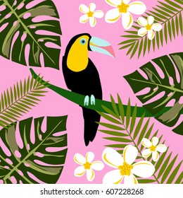 Vector illustration of toucan in the tropical jungle