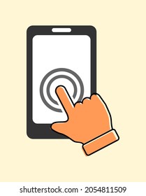 Vector illustration of touch screen icon - swipe gesture on yellow background.