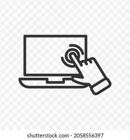 Vector illustration of touch screen laptop icon in dark color and transparent background(png).