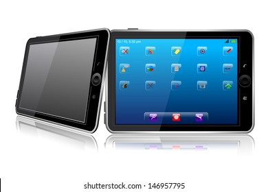 vector illustration of touch tablet displaying application icon