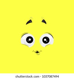 Vector illustration of the touched cute face on yellow background.