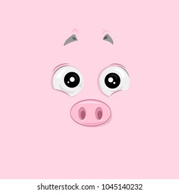 Vector illustration of the touched pig face on pink background.