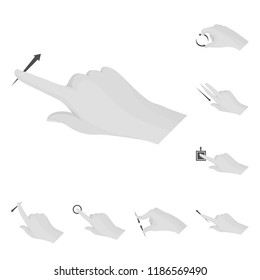 Vector illustration of touchscreen and hand icon. Set of touchscreen and touch stock vector illustration.