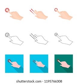 Vector illustration of touchscreen and hand icon. Collection of touchscreen and touch stock symbol for web.