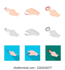 Vector illustration of touchscreen and hand icon. Set of touchscreen and touch stock symbol for web.