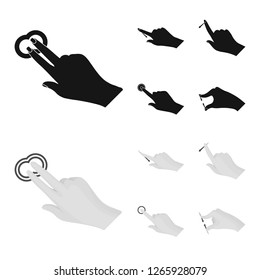 Vector illustration of touchscreen and hand icon. Set of touchscreen and touch stock vector illustration.