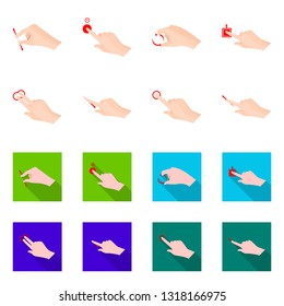 Vector illustration of touchscreen and hand icon. Set of touchscreen and touch stock vector illustration.