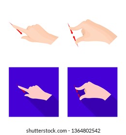 Vector illustration of touchscreen and hand icon. Collection of touchscreen and touch stock symbol for web.