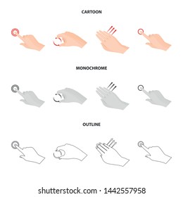Vector illustration of touchscreen and hand icon. Set of touchscreen and touch stock vector illustration.