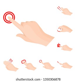 Vector illustration of touchscreen and hand logo. Set of touchscreen and touch stock symbol for web.