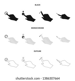 Vector illustration of touchscreen and hand logo. Set of touchscreen and touch stock symbol for web.