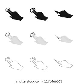 Vector illustration of touchscreen and hand sign. Set of touchscreen and touch vector icon for stock.
