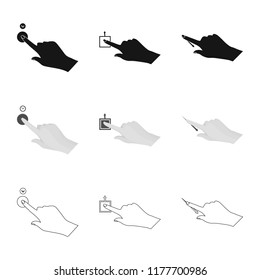 Vector illustration of touchscreen and hand sign. Set of touchscreen and touch stock vector illustration.