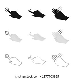 Vector illustration of touchscreen and hand sign. Set of touchscreen and touch vector icon for stock.