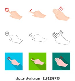 Vector illustration of touchscreen and hand sign. Set of touchscreen and touch vector icon for stock.