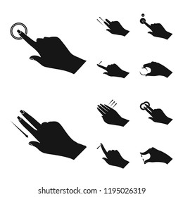 Vector illustration of touchscreen and hand sign. Set of touchscreen and touch stock vector illustration.