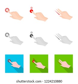 Vector illustration of touchscreen and hand sign. Collection of touchscreen and touch stock symbol for web.
