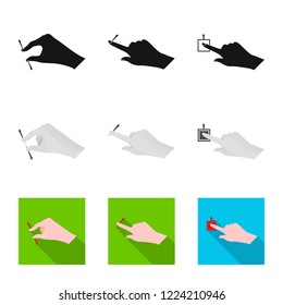 Vector illustration of touchscreen and hand sign. Set of touchscreen and touch vector icon for stock.