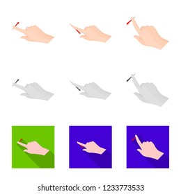 Vector illustration of touchscreen and hand sign. Collection of touchscreen and touch stock symbol for web.