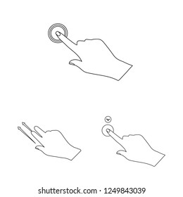 Vector illustration of touchscreen and hand sign. Collection of touchscreen and touch stock symbol for web.