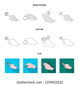 Vector illustration of touchscreen and hand sign. Collection of touchscreen and touch stock vector illustration.
